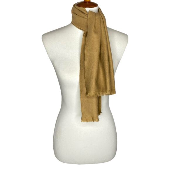 Vintage Handcraft Inc Short Scarf Beige Cashmere Virgin Wool Fringe Neck Warmer - Picture 1 of 8